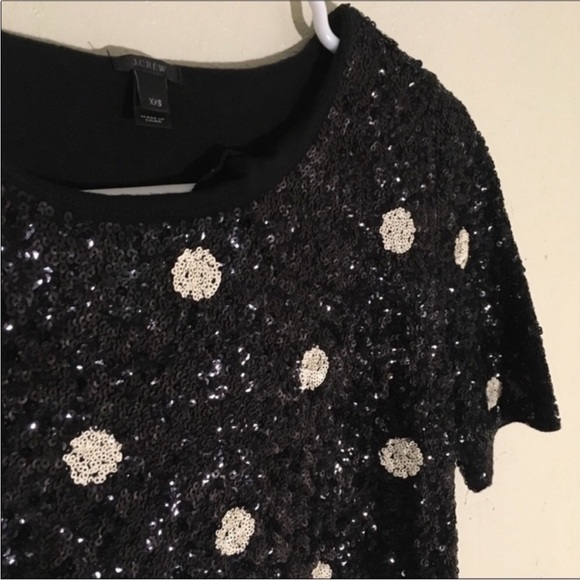 J.Crew Black White Polka Dot Sequin Top - Picture 3 of 4